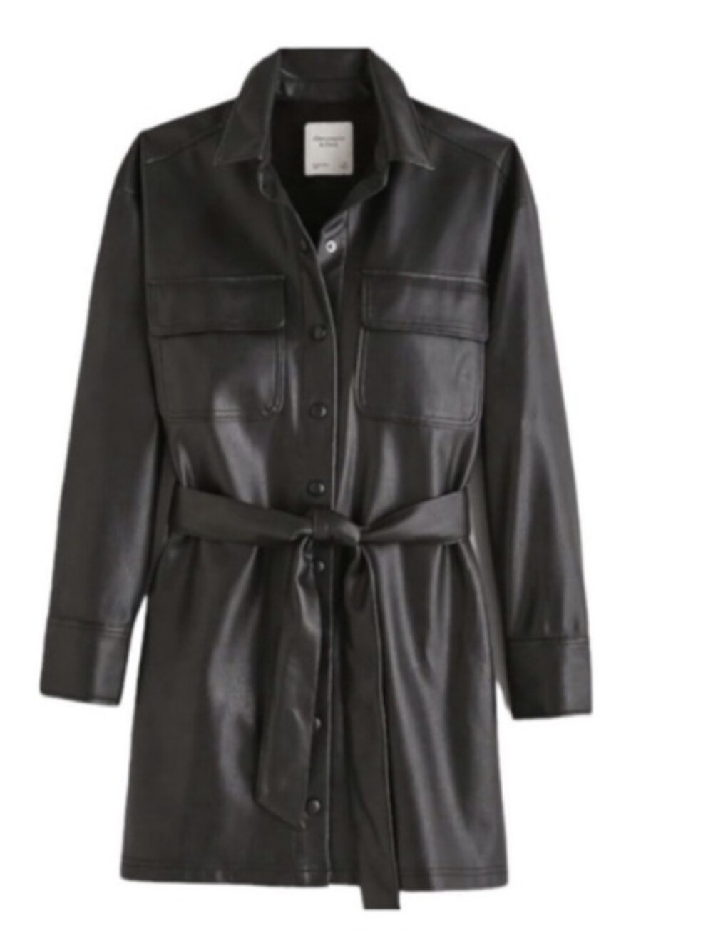ABERCROMBIE & FITCH Black Vegan Leather Shirt Dress Jacket Medium